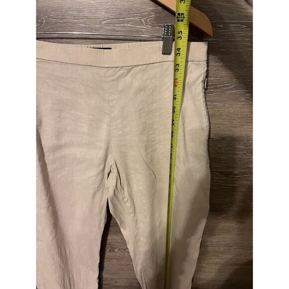 Theory Linen Pants Stretch Ivory Cream Cropped Sz 6 Preppy Pockets - Picture 9 of 11